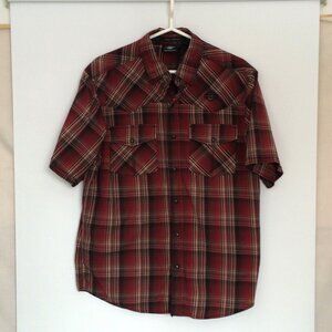 Harley Davidson Mens Button Down Shirt Large Plaid Red Snap Logo Short Sleeve